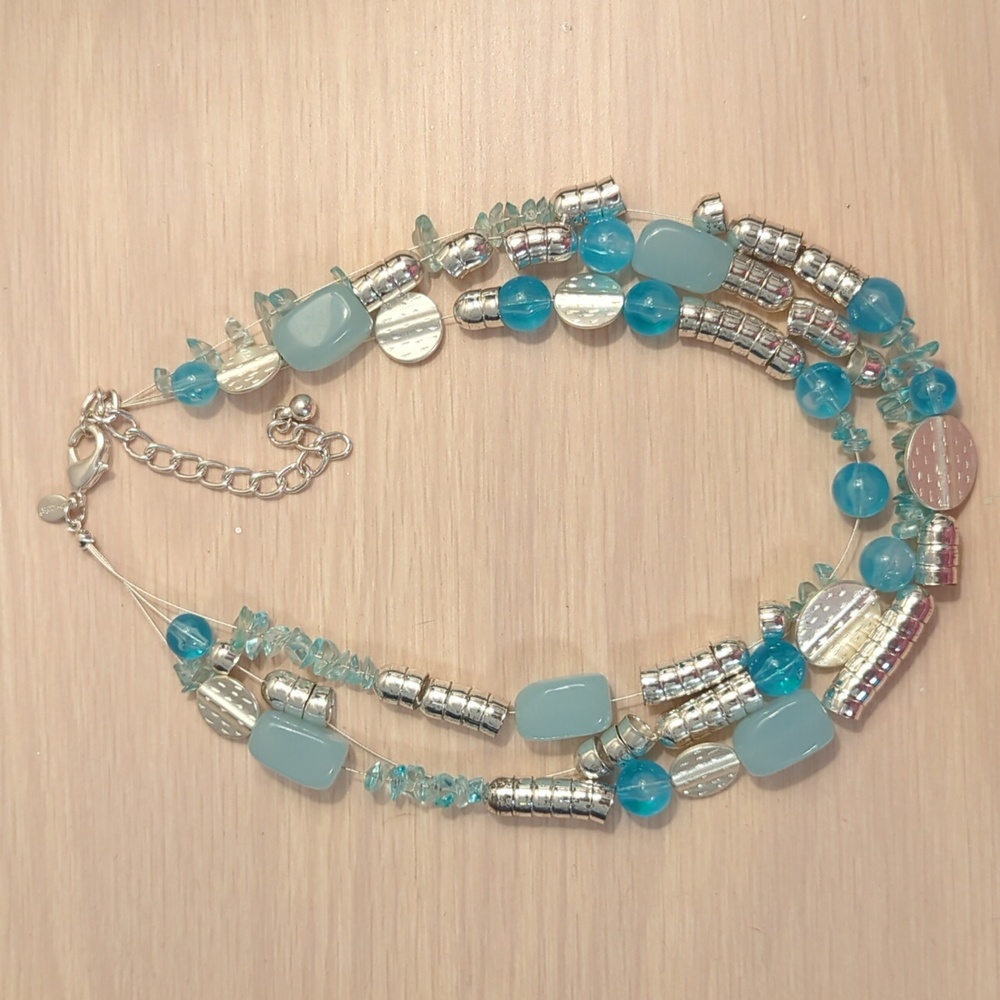 Chico's Elegant Multi-Strand Necklace in Silver and Blue NWOT